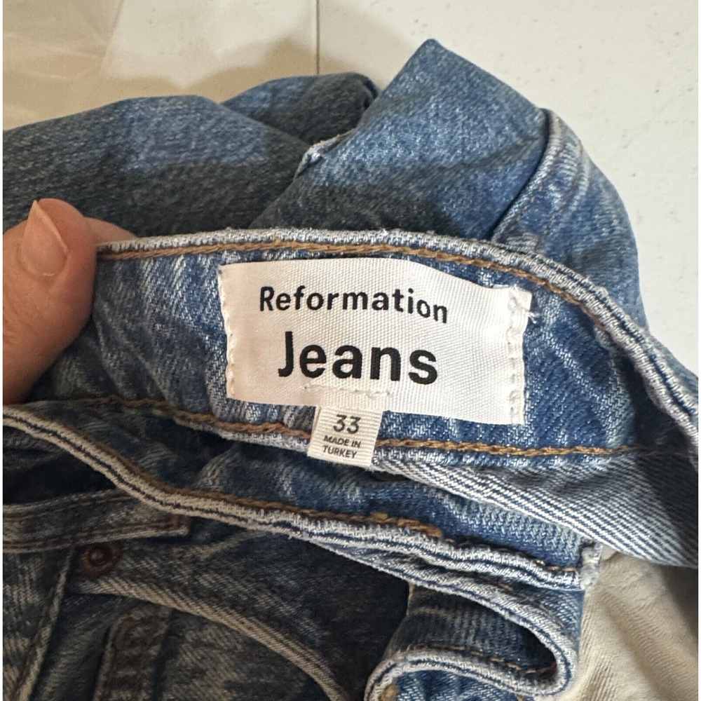 Reformation Jeans Womens 33x33 Blue Cynthia High Rise Straight‎ Long Preppy Eco - Picture 10 of 16